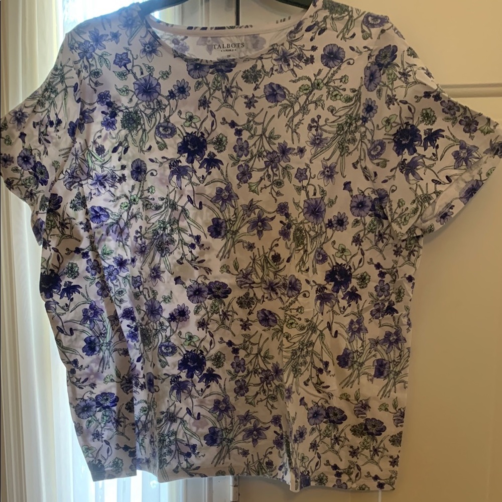 Talbots Purple and Green Floral Short Sleeve Top 2X